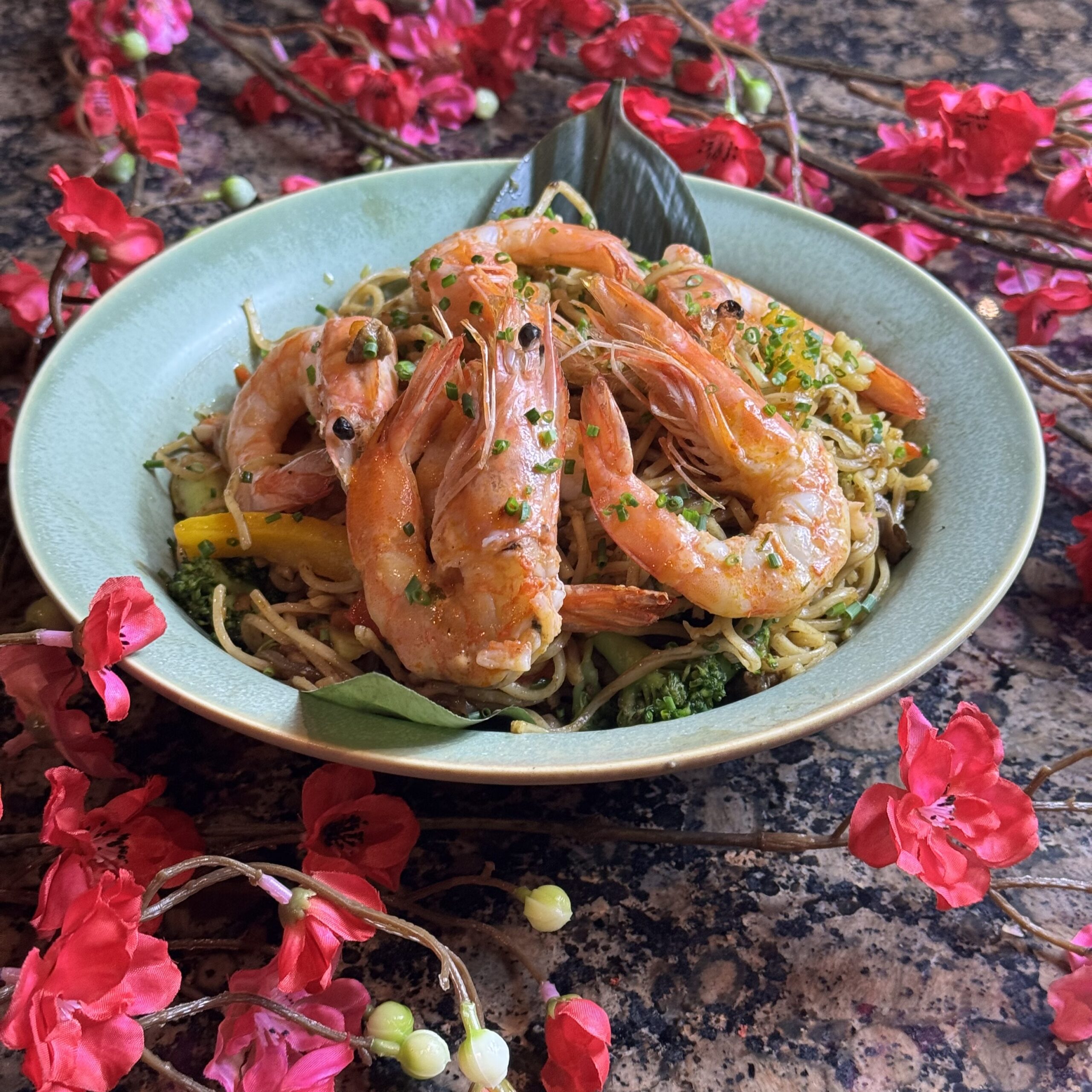 Nouilles sautées aux gambas